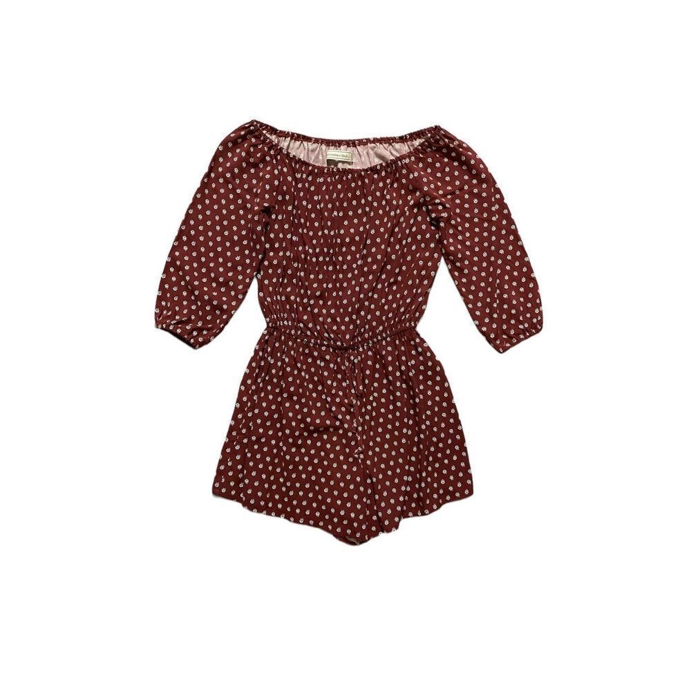 Abercrombie & Fitch Women’s Floral Print Burgundy 3/4 Sleeve Romper NWT | Size M
